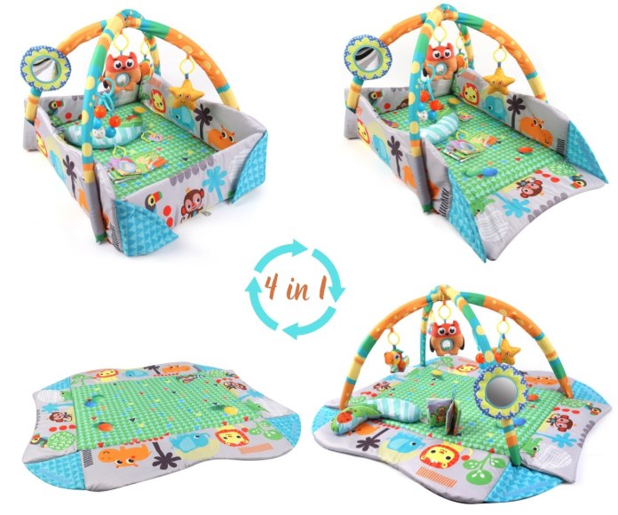 Mata sensoryczna dla niemowlaka z pałąkami (kojec, zabawki) Dżungla 0m+